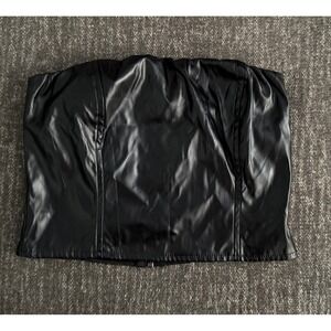 Luvalot Black Faux Leather Corset Top, Zip Up Closure, Party Clubwear